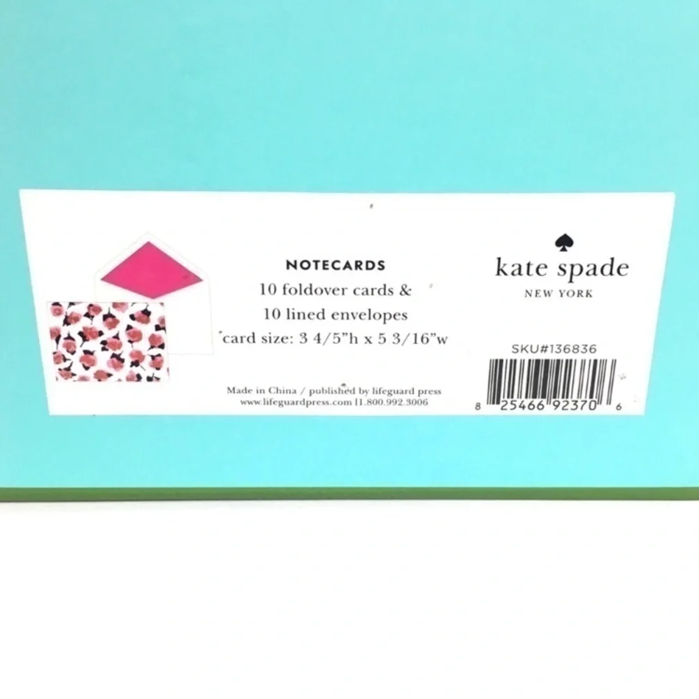 KATE SPADE 10 Notecards Roses Flowers Lined Envelopes Foldover Cards Stationery